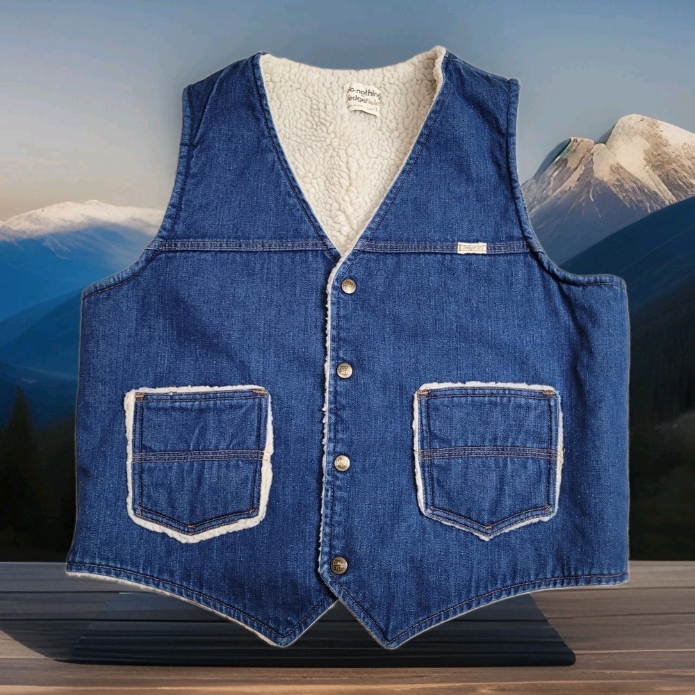 VTG 70s Sedgefield Do-Nothing Denim Sherpa Vest Mens L Western Workwear Made USA